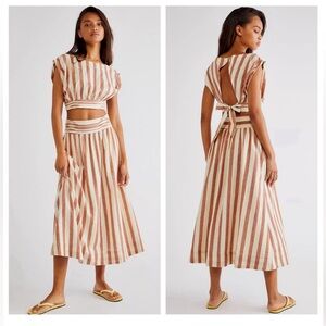 Striped Beige and White Two-Piece Set